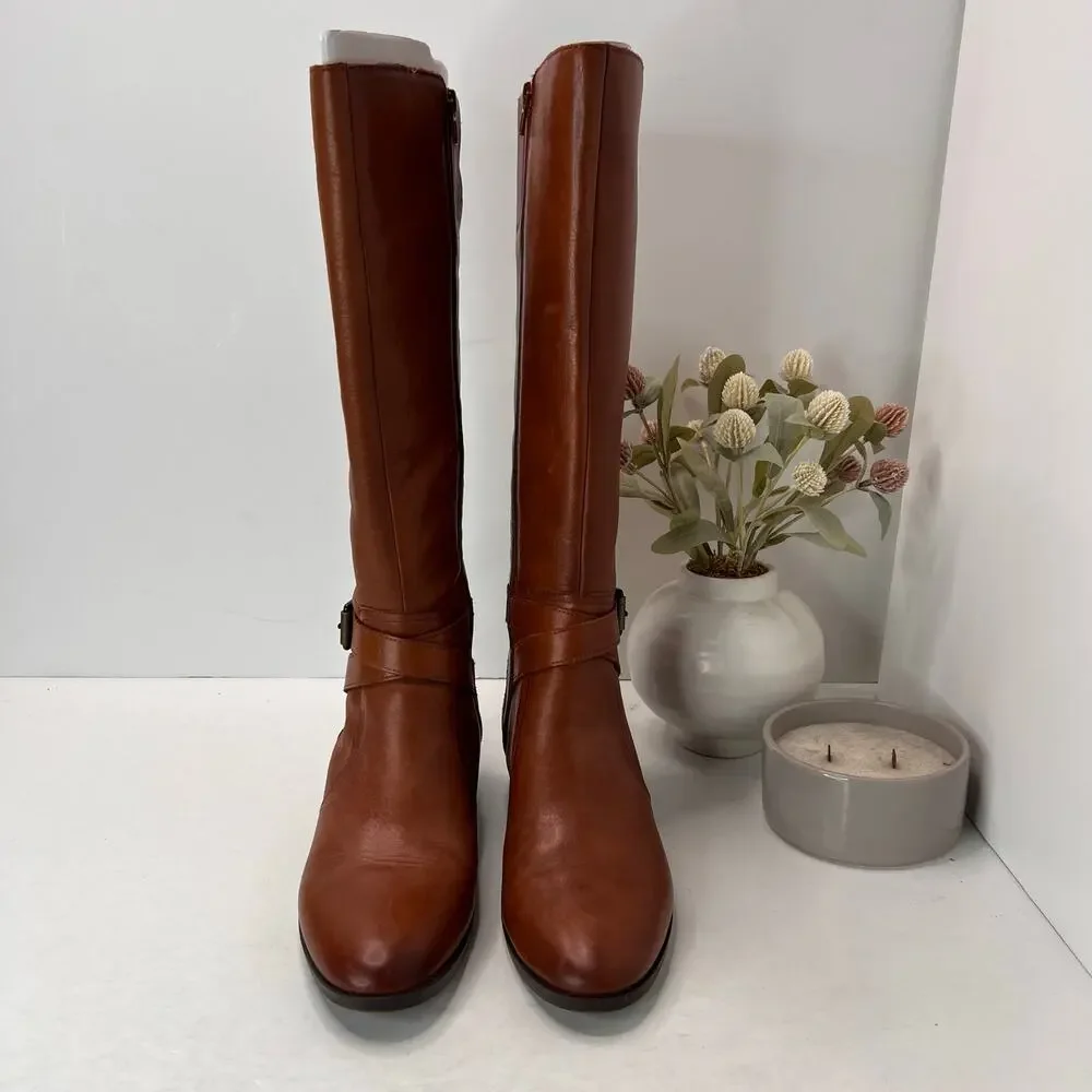Naturalizer Rena Leather Knee High Riding Boot Side Zip Brown Women 9M Tried On